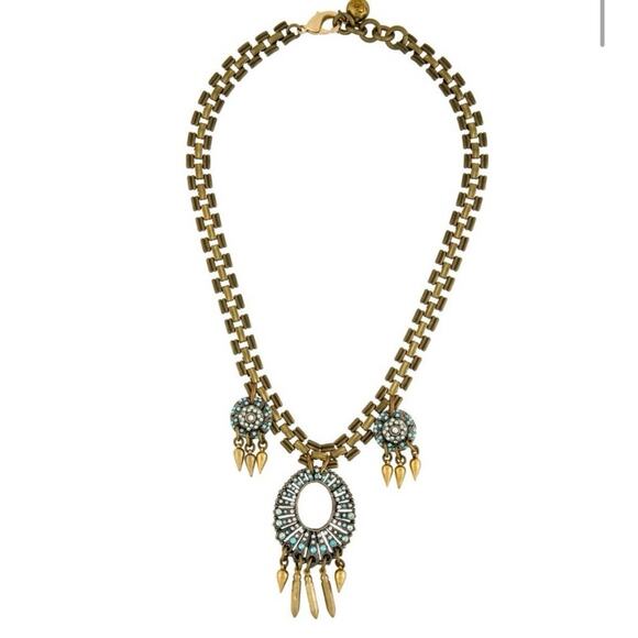 Lulu Frost Designer Signed Blue Crystal Chunky Statement Gold Tone Necklace - Picture 2 of 10